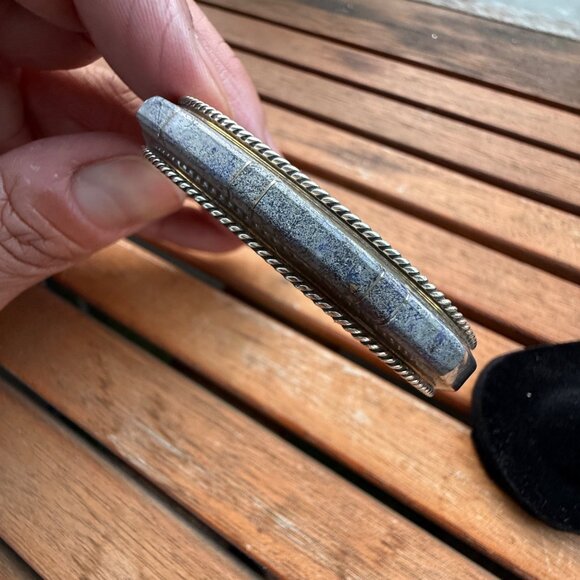 Vintage Sterling Silver & Lapis Inlay Cuff Bracelet - Picture 5 of 5